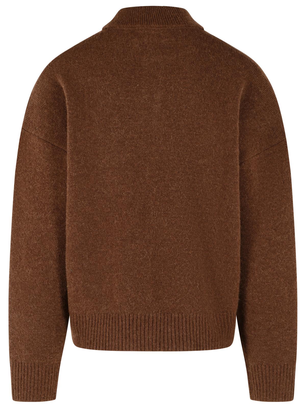 Ami Paris 'Ami De Cœur' Chocolate Brown Alpaca Polo Shirt Men.