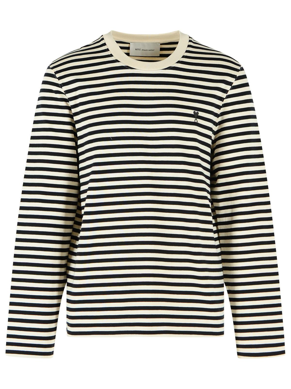 Ami Paris Marinière 'Ami De Cœur' Black And White Cotton T-Shirt Men AMI PARIS