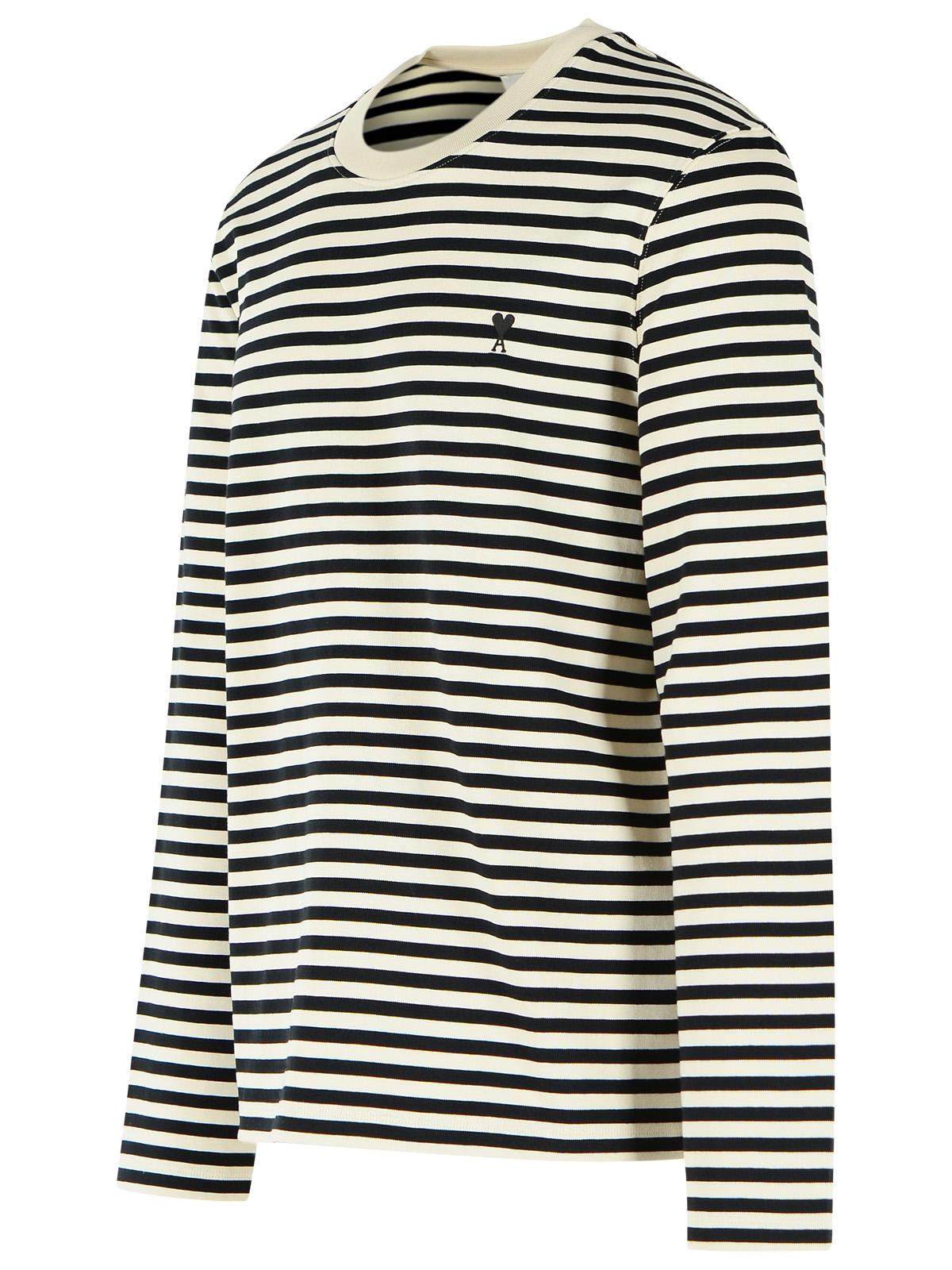 Ami Paris Marinière 'Ami De Cœur' Black And White Cotton T-Shirt Men AMI PARIS