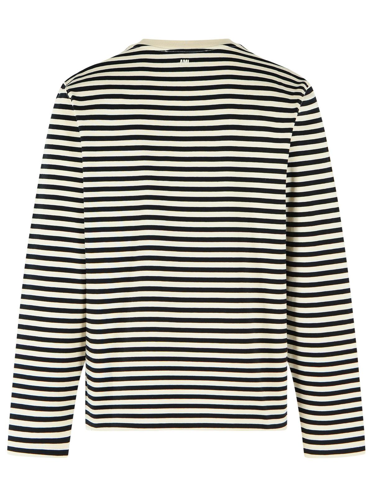 Ami Paris Marinière 'Ami De Cœur' Black And White Cotton T-Shirt Men AMI PARIS