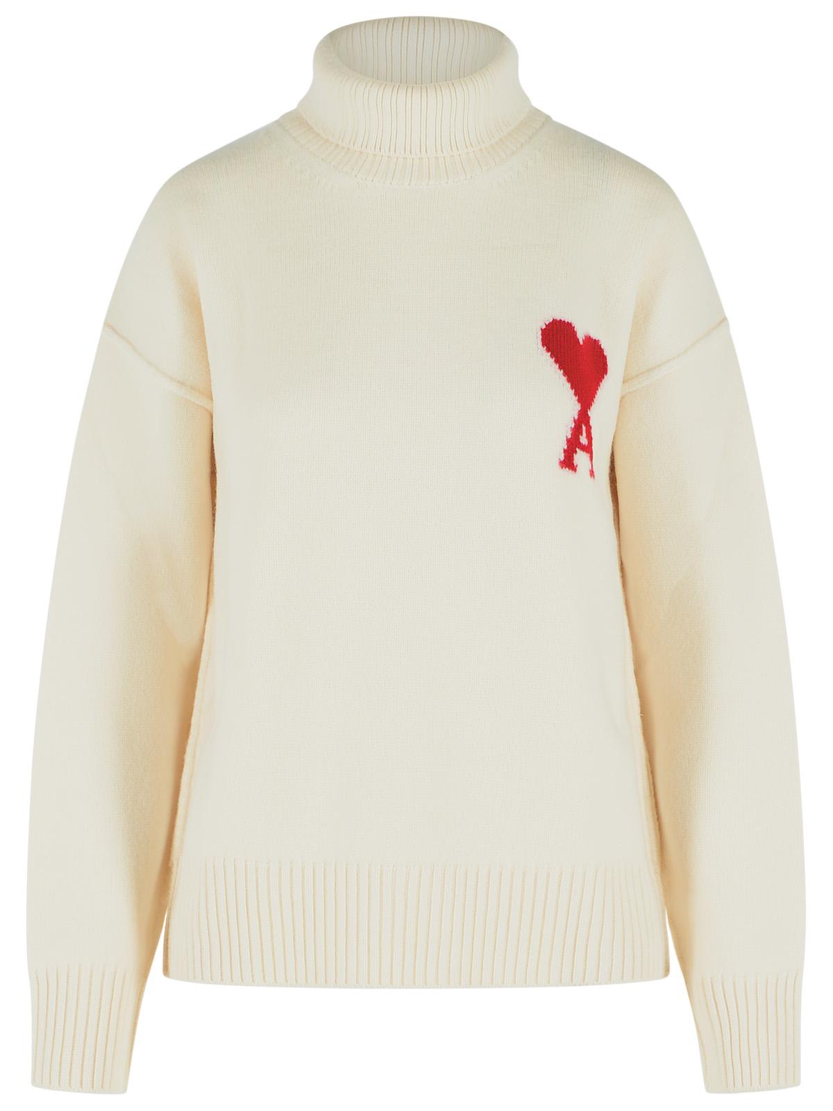 Ami Paris Ivory White Virgin Wool Turtleneck Sweater Women AMI PARIS