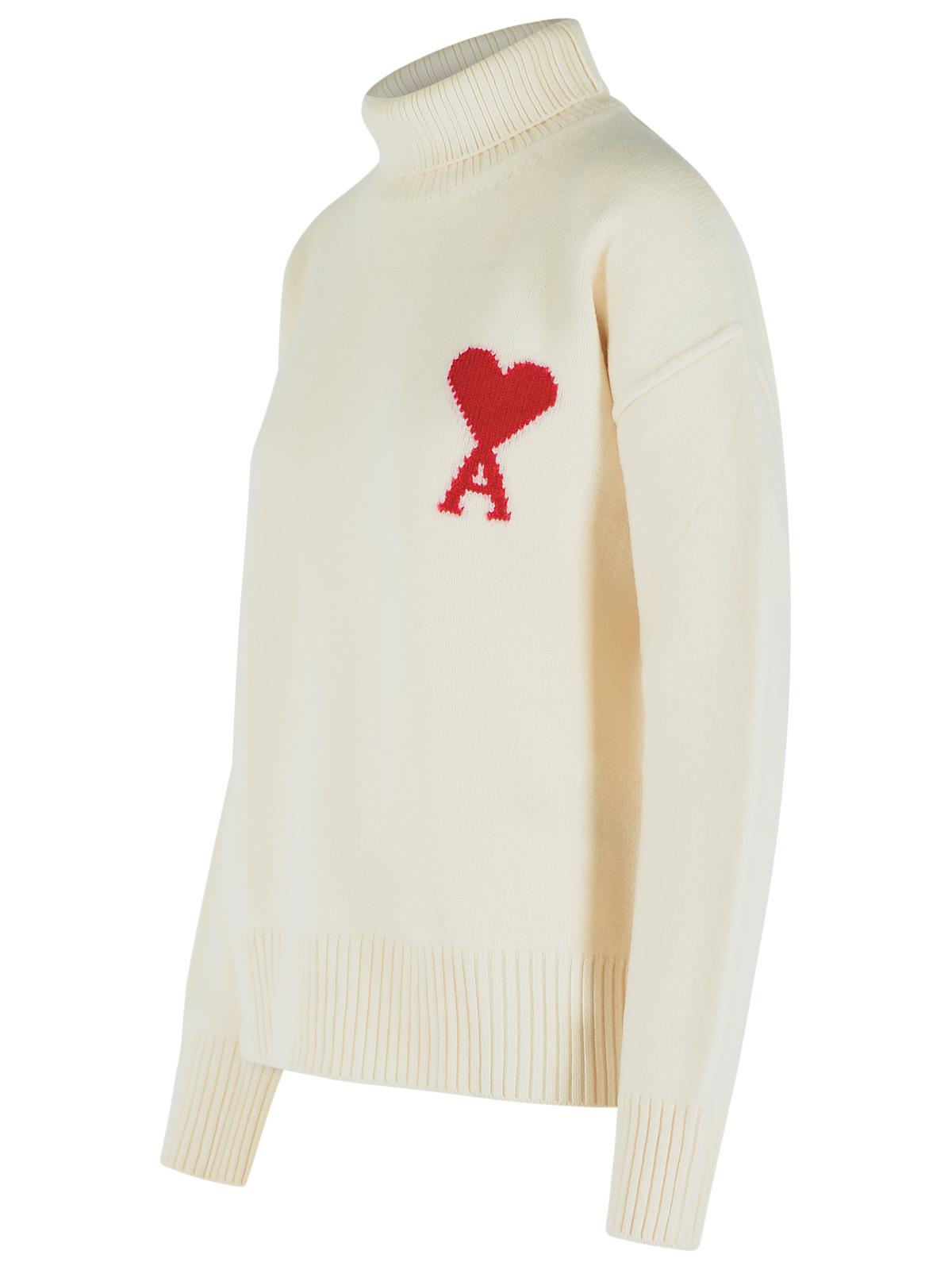 Ami Paris Ivory White Virgin Wool Turtleneck Sweater Women AMI PARIS