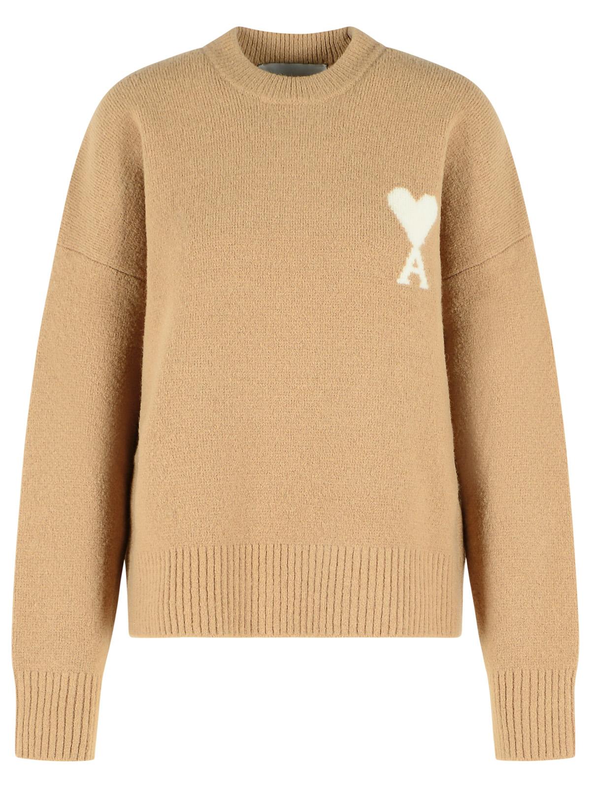 Ami Paris Dark Beige Alpaca Blend Sweater Women.