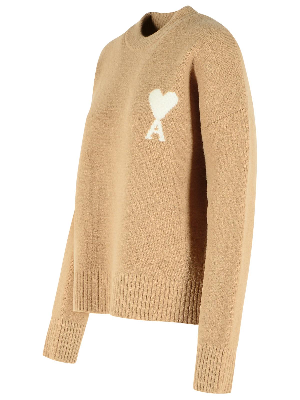 Ami Paris Dark Beige Alpaca Blend Sweater Women.