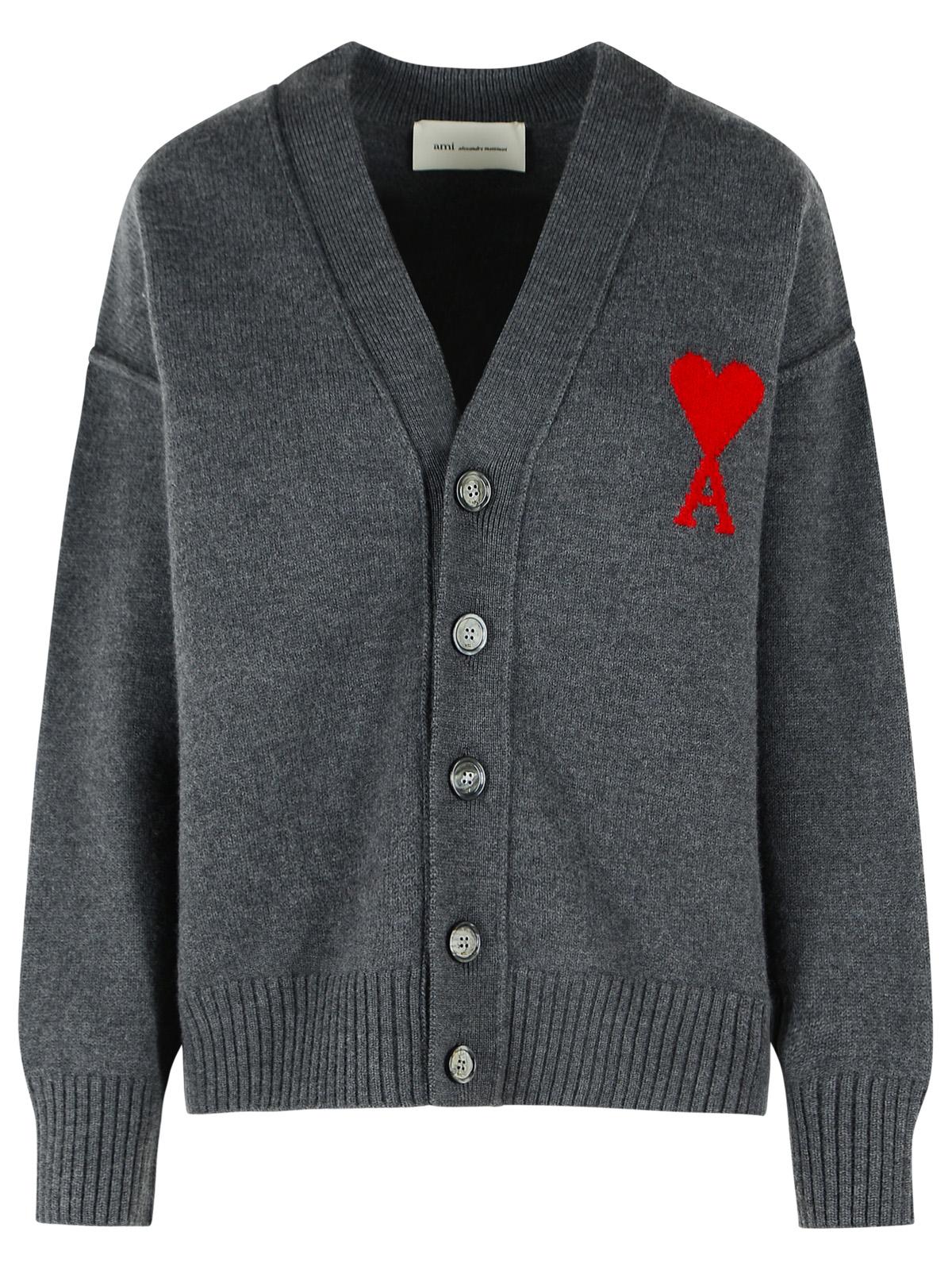 Ami Paris 'Ami De Cœur' Grey Wool Cardigan Women AMI PARIS