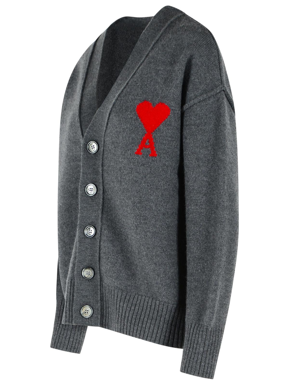 Ami Paris 'Ami De Cœur' Grey Wool Cardigan Women AMI PARIS