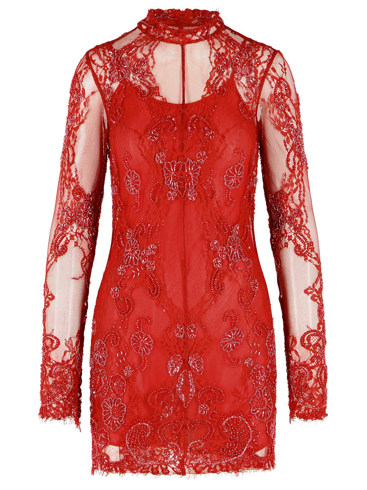 Blumarine Short Lace Dress With Red Embroidery Women BLUMARINE