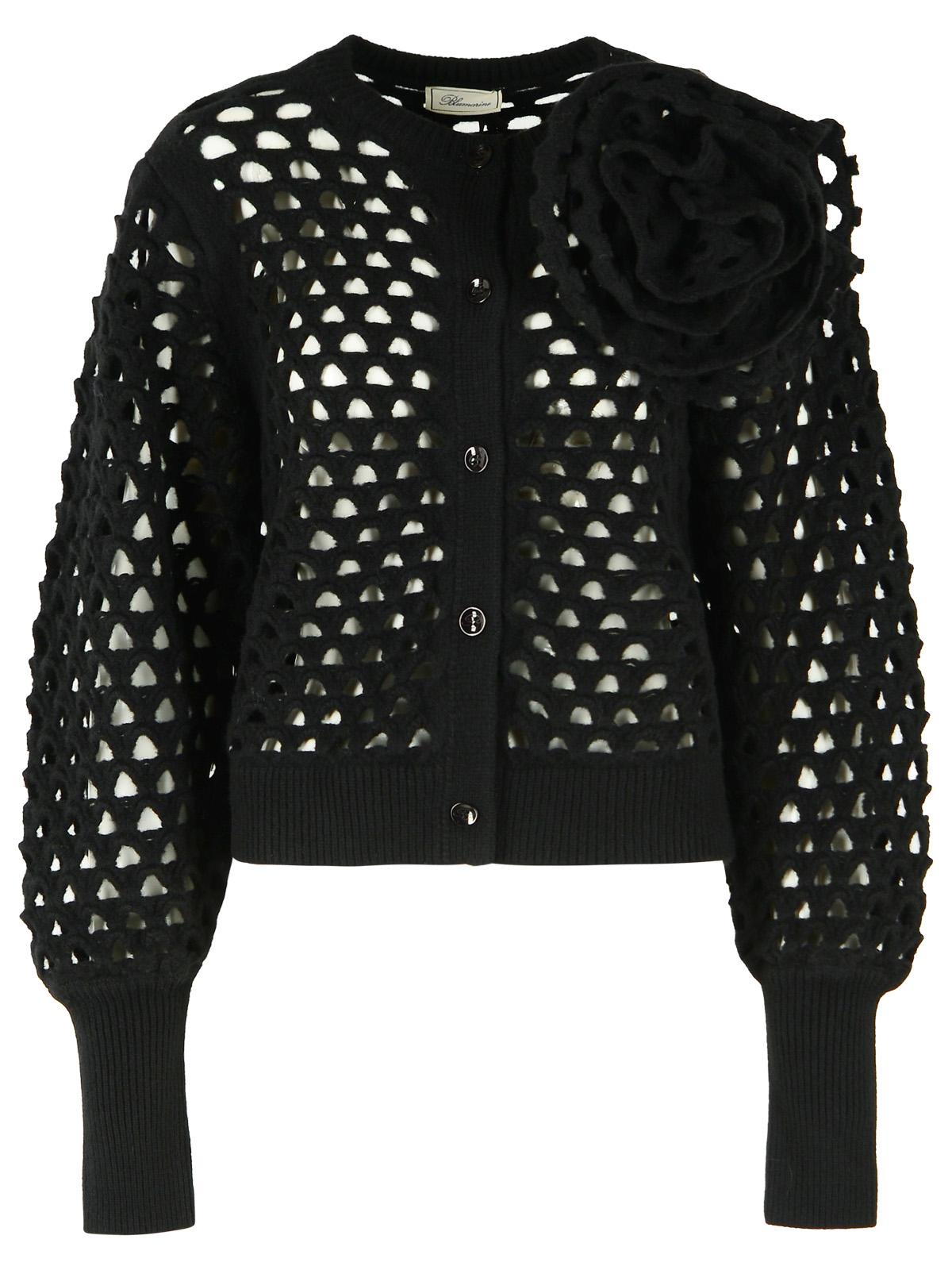 Blumarine Black Openwork Wool Cardigan Women BLUMARINE