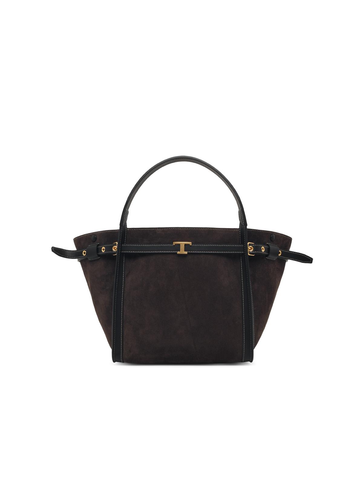 Tod's 'T Signature' Dark Brown Suede Shopping Bag Women TOD'S