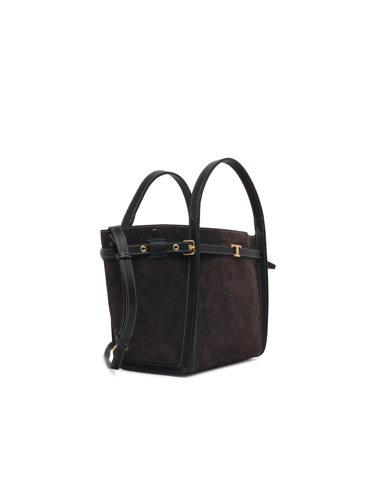 Tod's 'T Signature' Dark Brown Suede Shopping Bag Women TOD'S