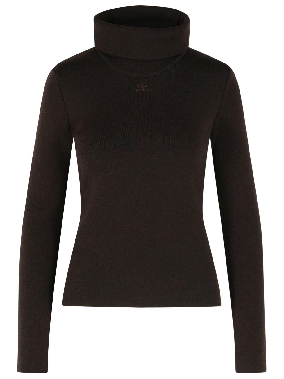Courreges Brown Merino Wool Turtleneck Sweater Women COURREGES