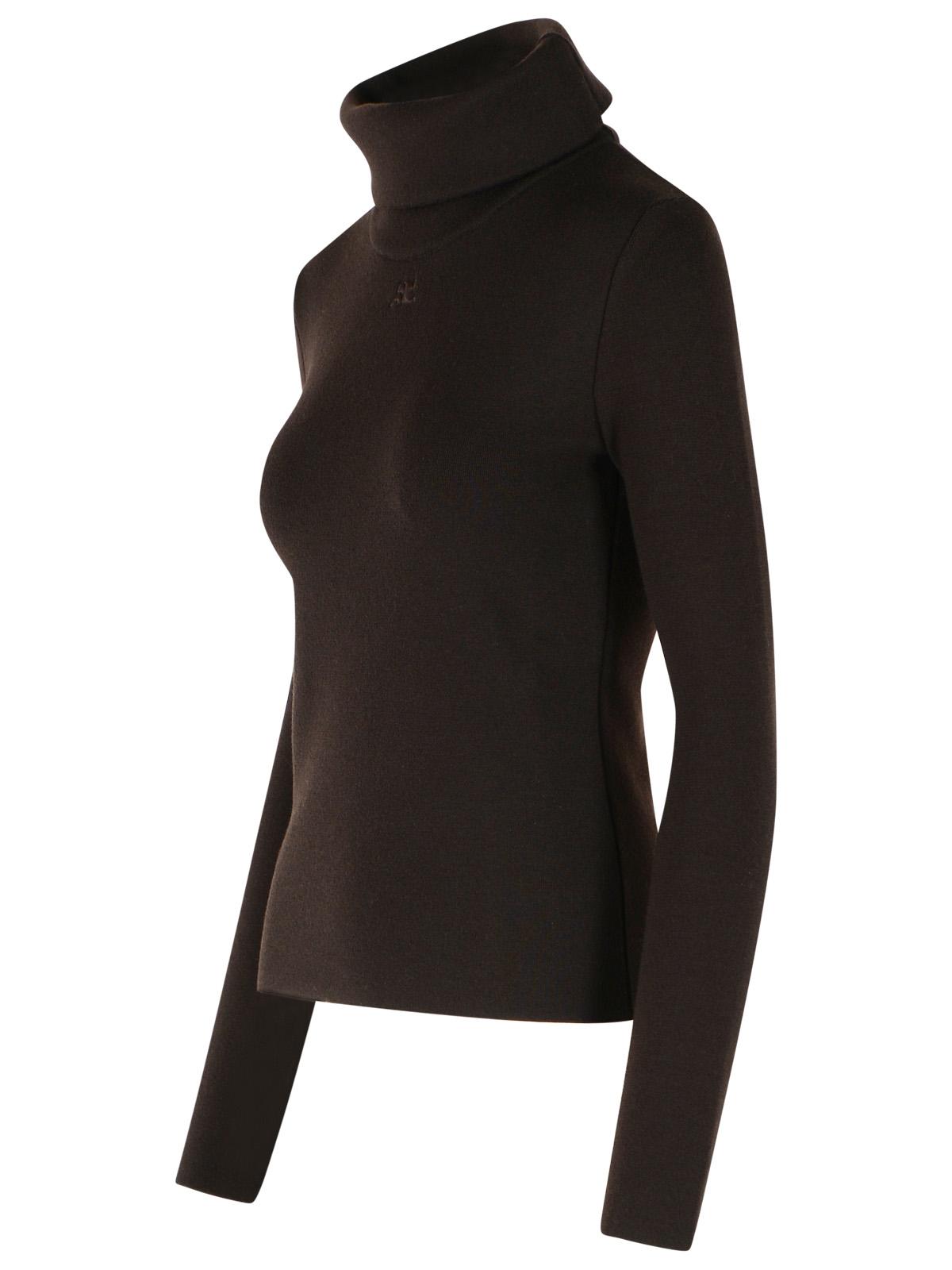 Courreges Brown Merino Wool Turtleneck Sweater Women COURREGES