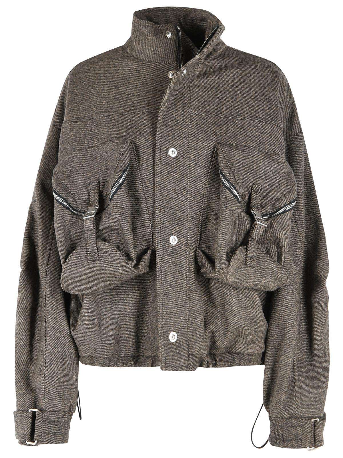 The Attico Bomber Jacket In Beige And Black Wool Blend Women THE ATTICO