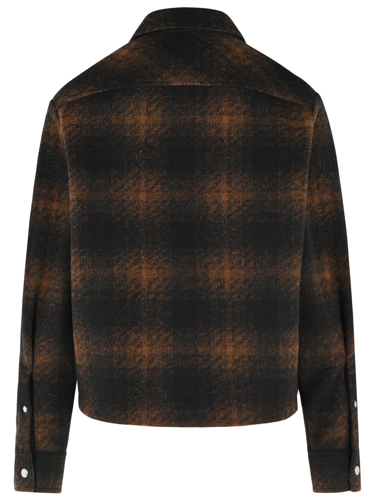 Moncler Brown And Black Check Wool Blend Jersey Zip Shirt Men MONCLER