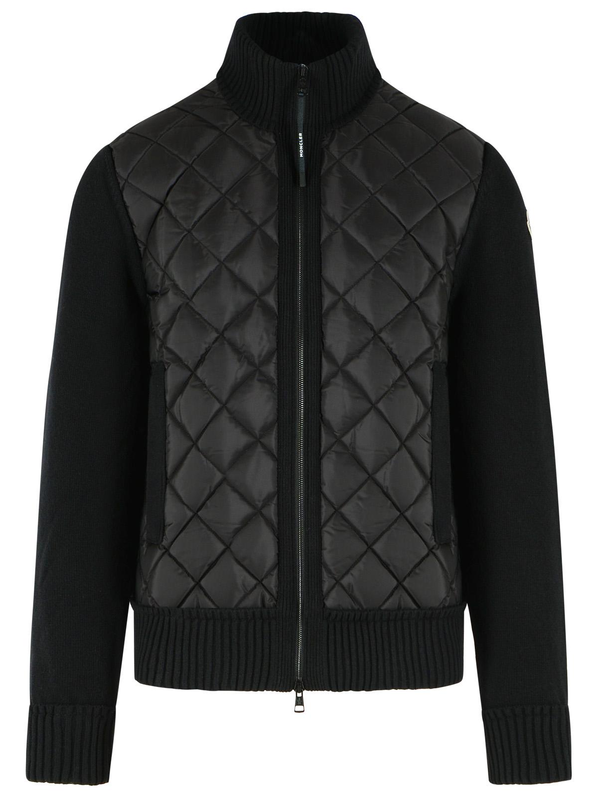 Moncler Padded Cardigan In Black Virgin Wool Blend With Zip Men MONCLER