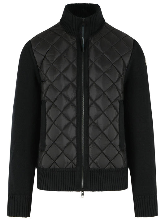 Moncler Padded Cardigan In Black Virgin Wool Blend With Zip Men MONCLER