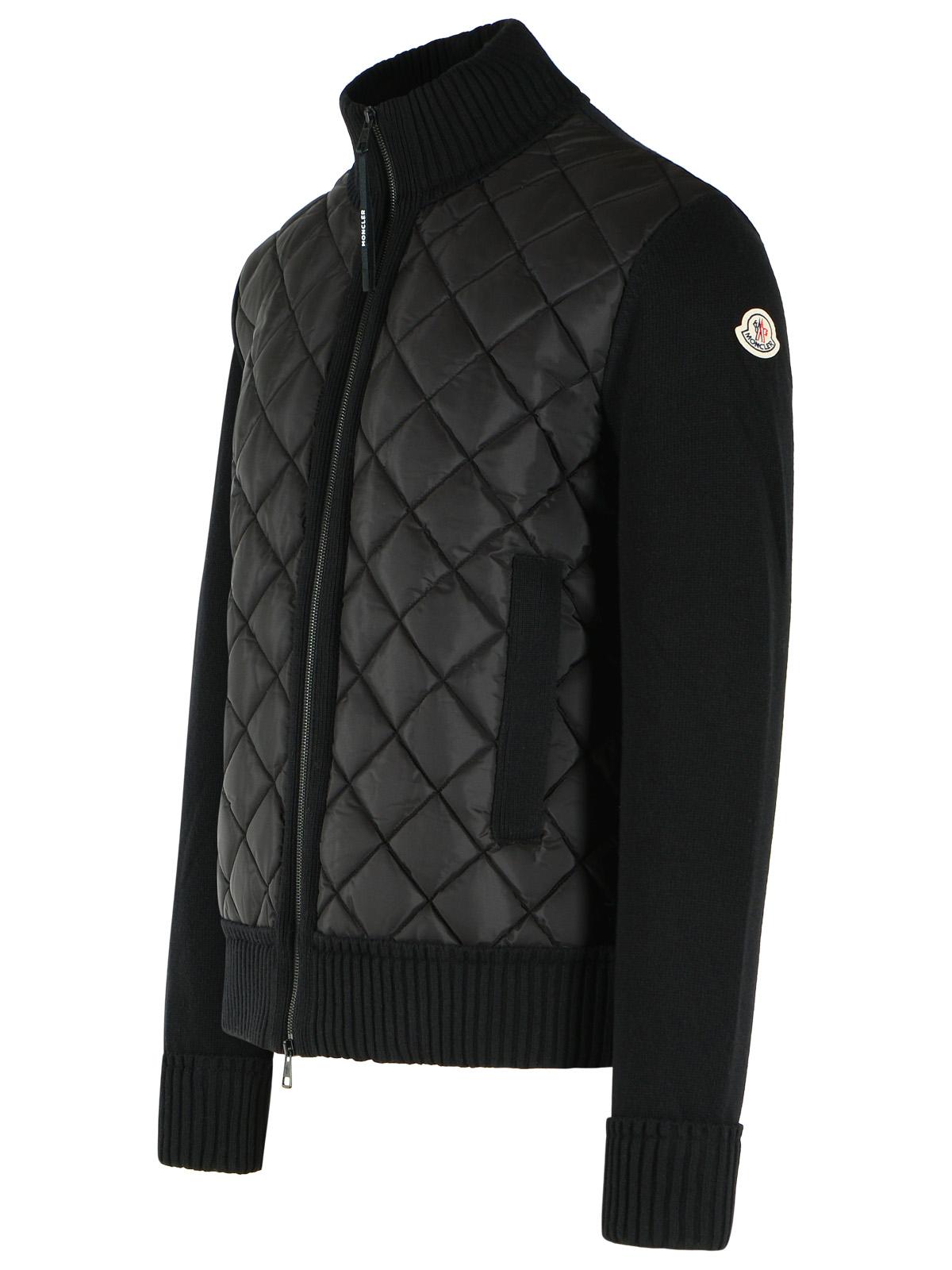 Moncler Padded Cardigan In Black Virgin Wool Blend With Zip Men MONCLER