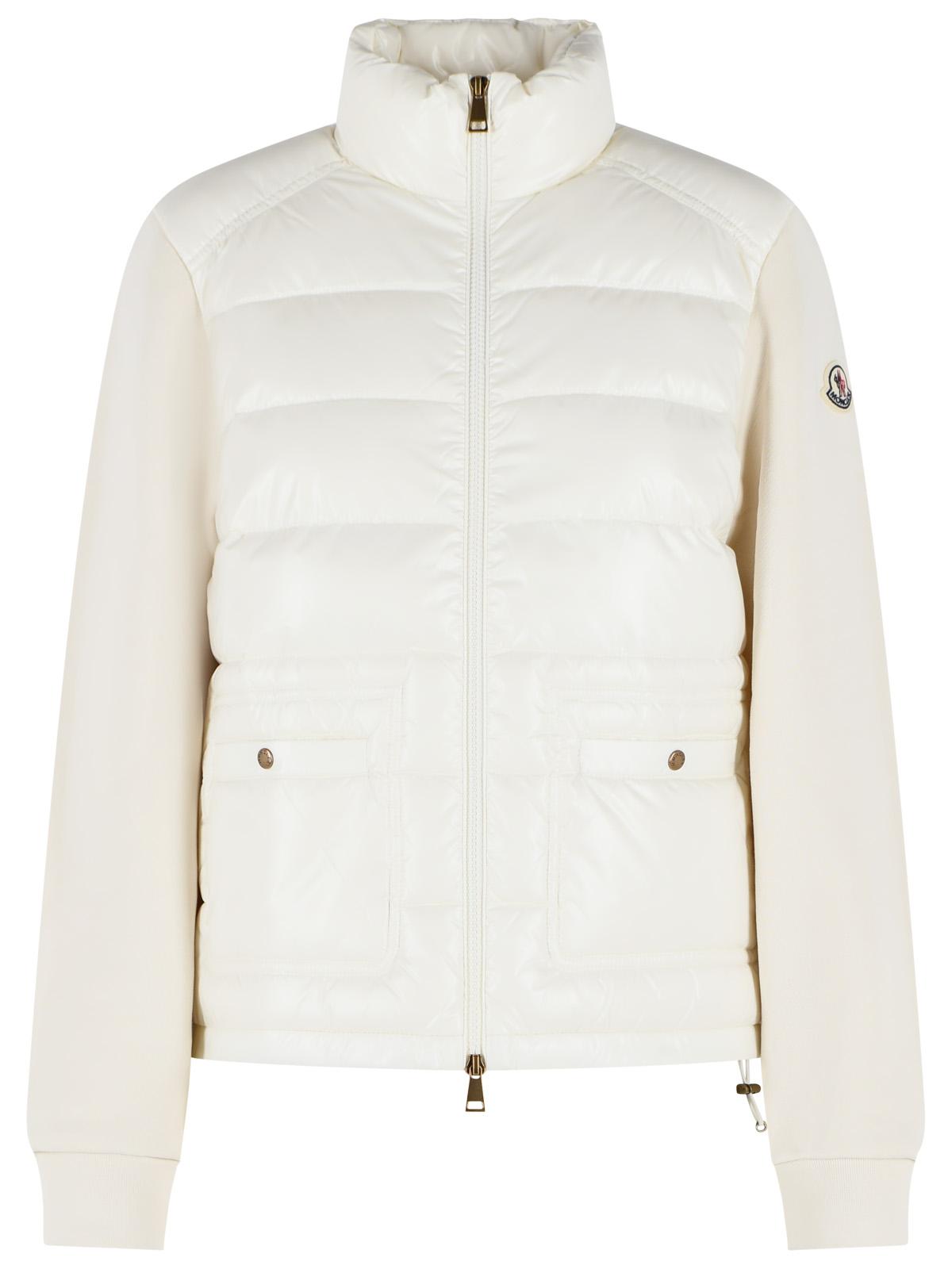 Moncler Open Zip Sweater In Ivory White Cotton Blend Women MONCLER