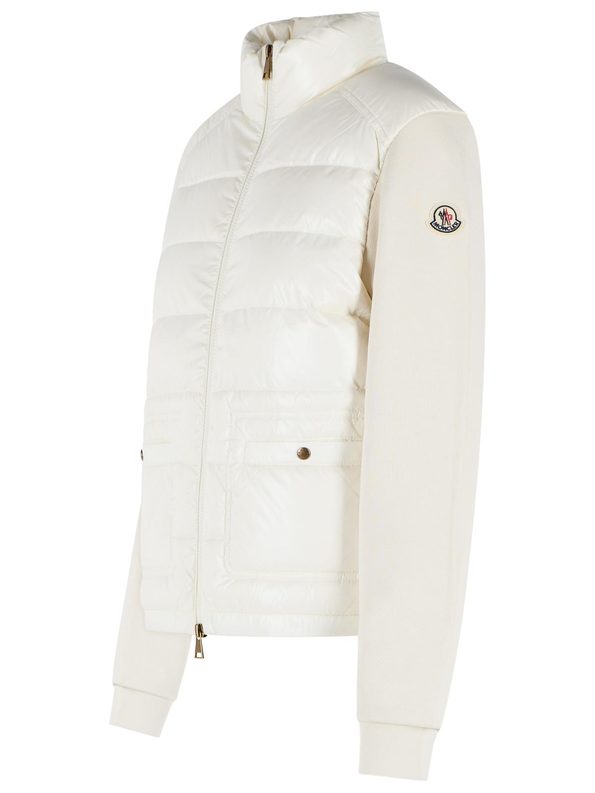 Moncler Open Zip Sweater In Ivory White Cotton Blend Women MONCLER
