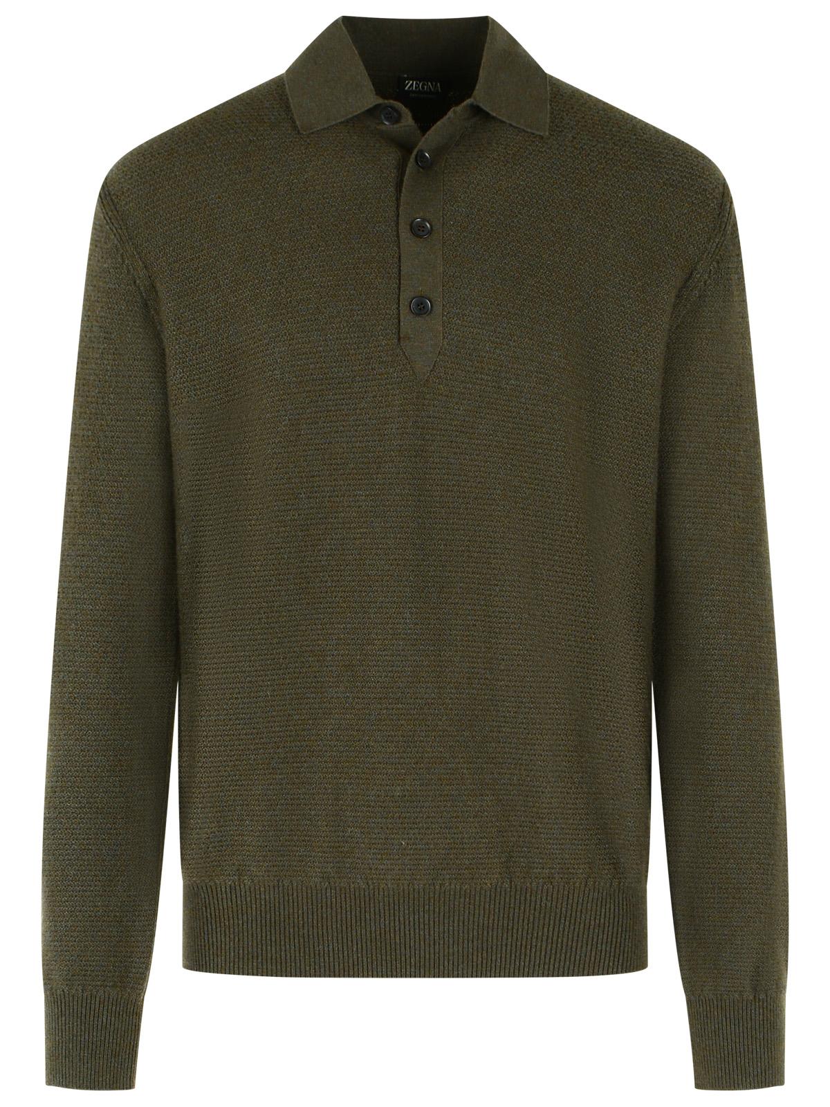 Zegna 'Oasi' Polo Shirt In Dark Olive Green Cashmere Mélange Men ZEGNA