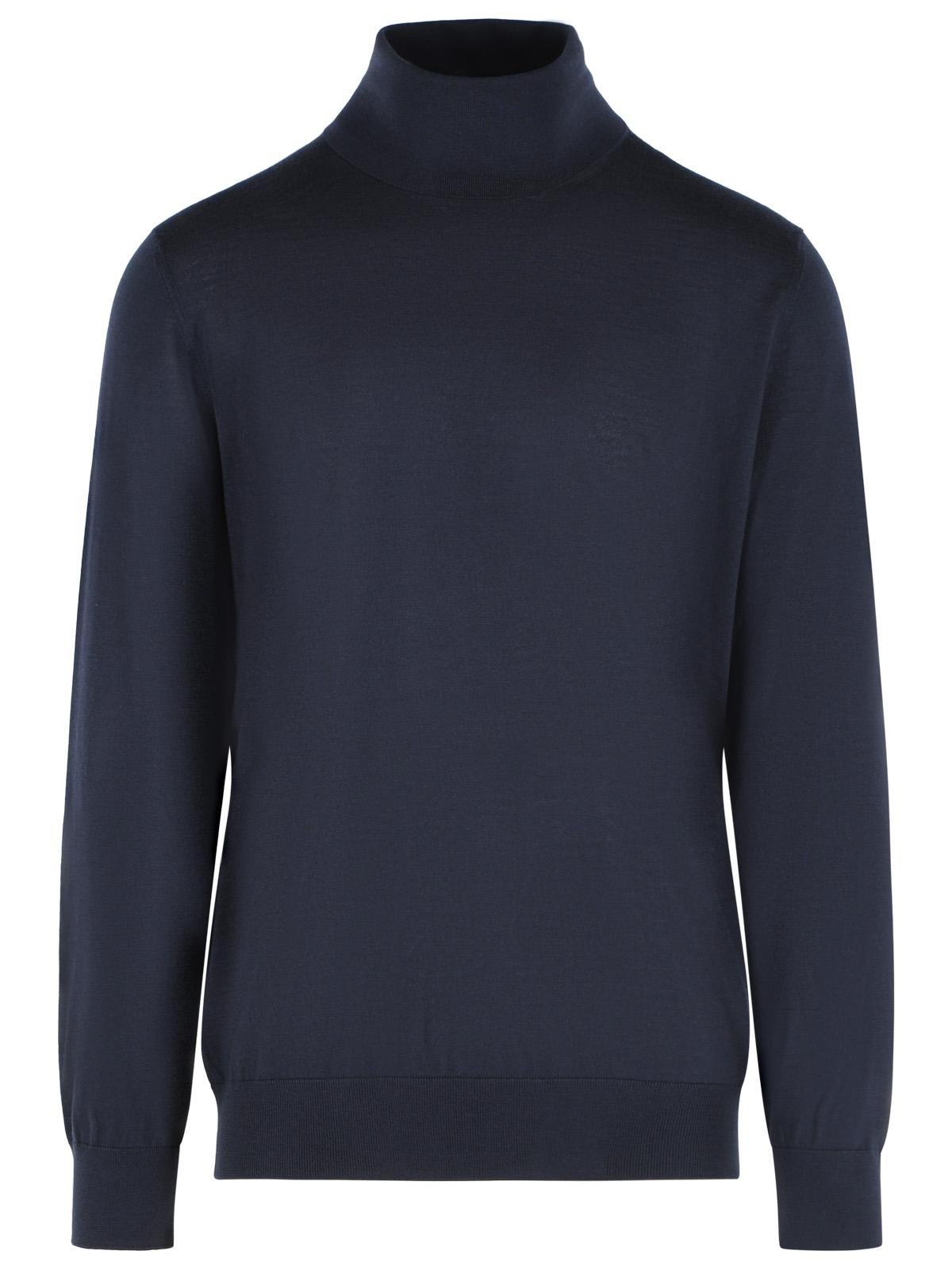 Zegna Navy Blue Cashmere And Silk Turtleneck Sweater Men ZEGNA