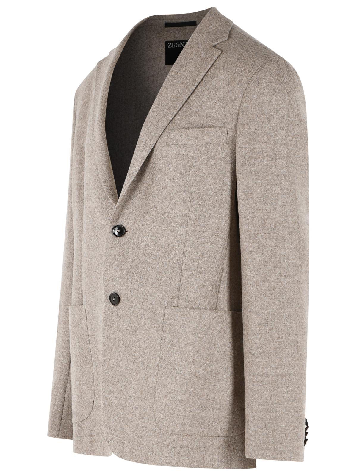 Zegna Beige Wool Blazer Men ZEGNA