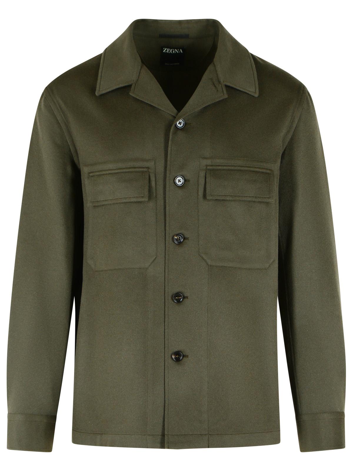 Zegna Alba Overshirt In Dark Olive Green Cashmere Oasis Mélange Men ZEGNA