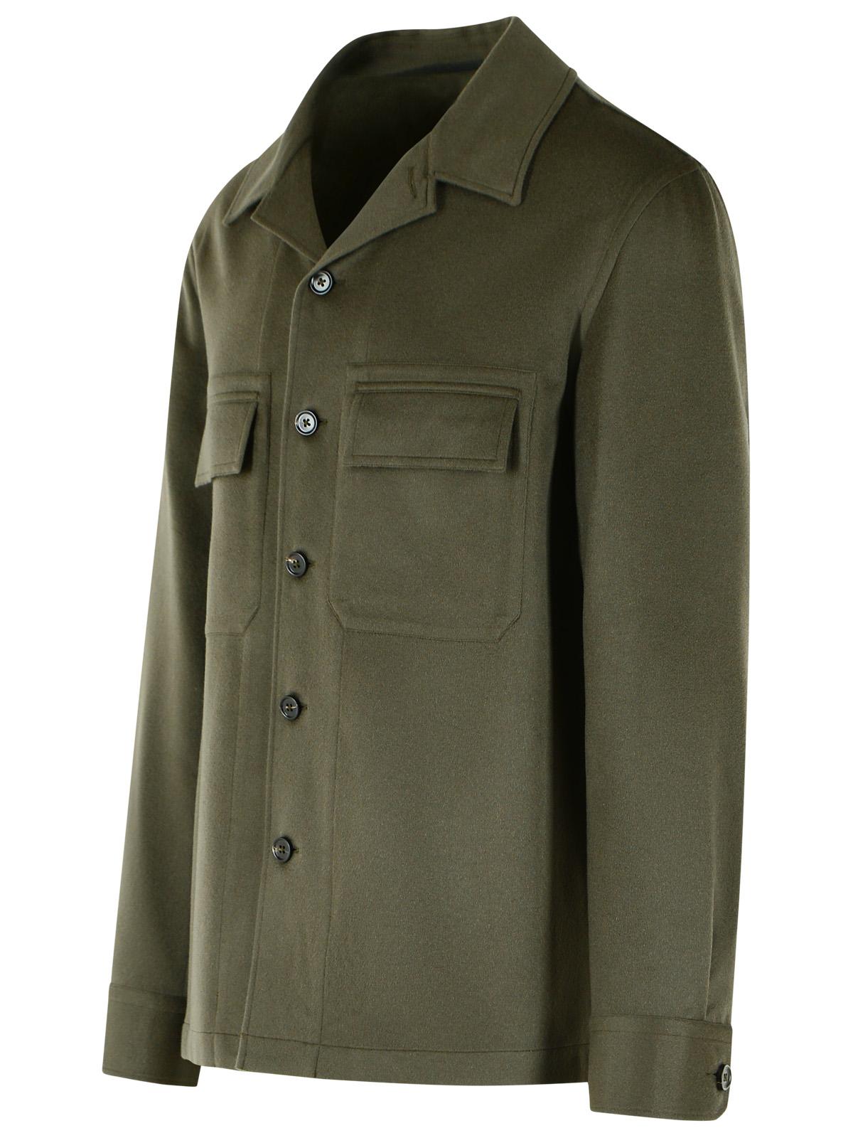 Zegna Alba Overshirt In Dark Olive Green Cashmere Oasis Mélange Men ZEGNA