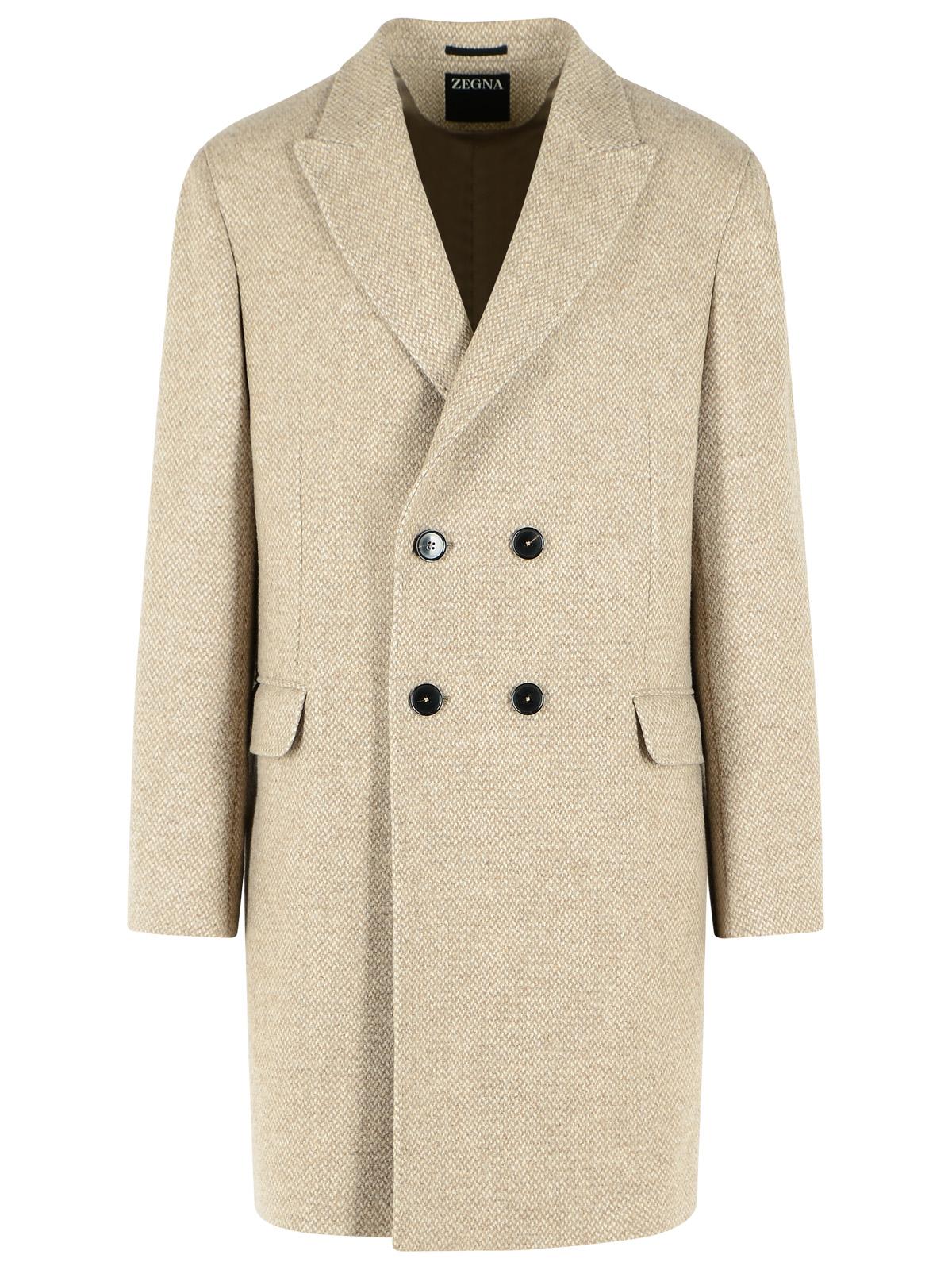 Zegna Beige Wool And Cashmere Coat Men.