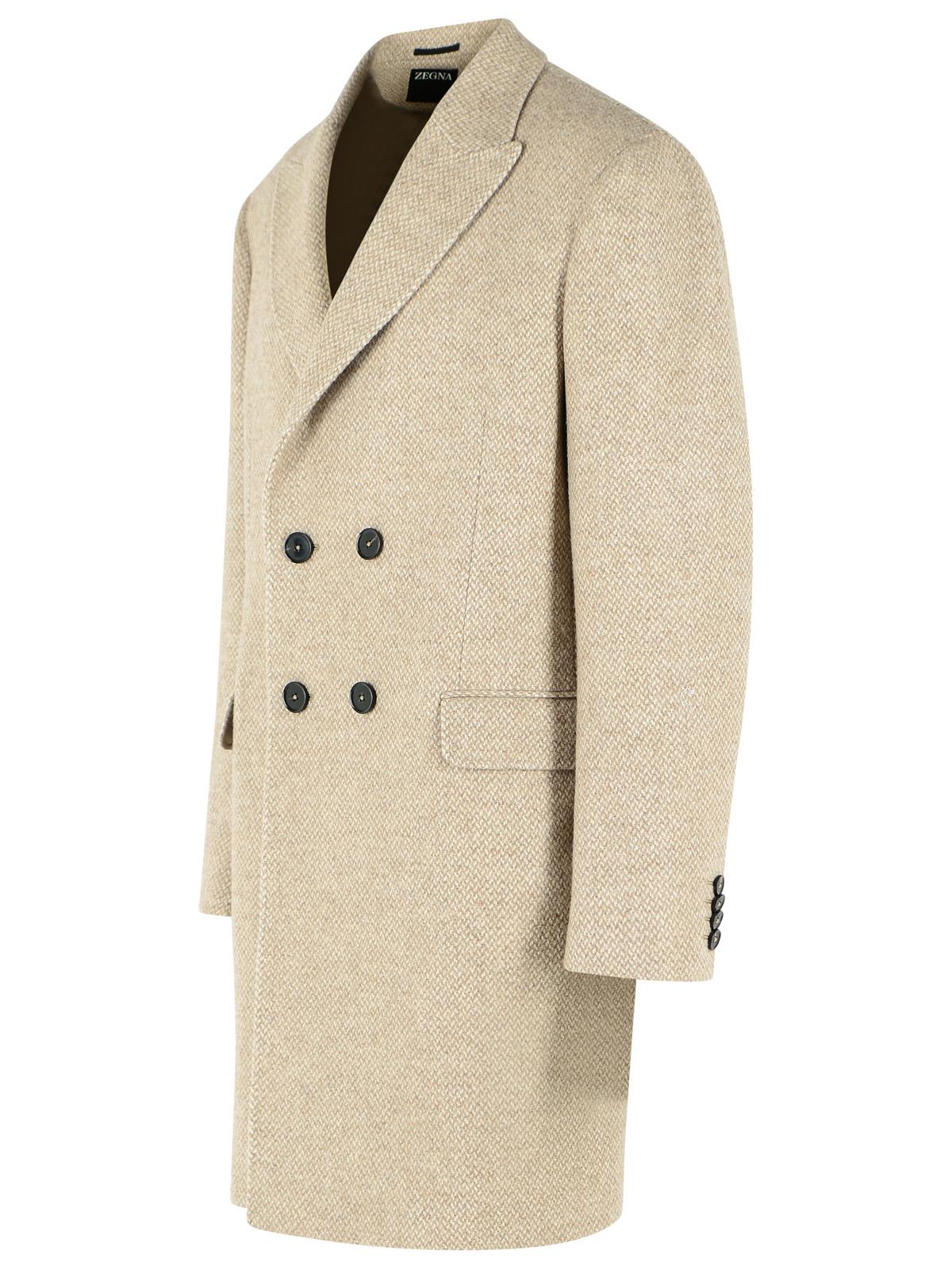 Zegna Beige Wool And Cashmere Coat Men.