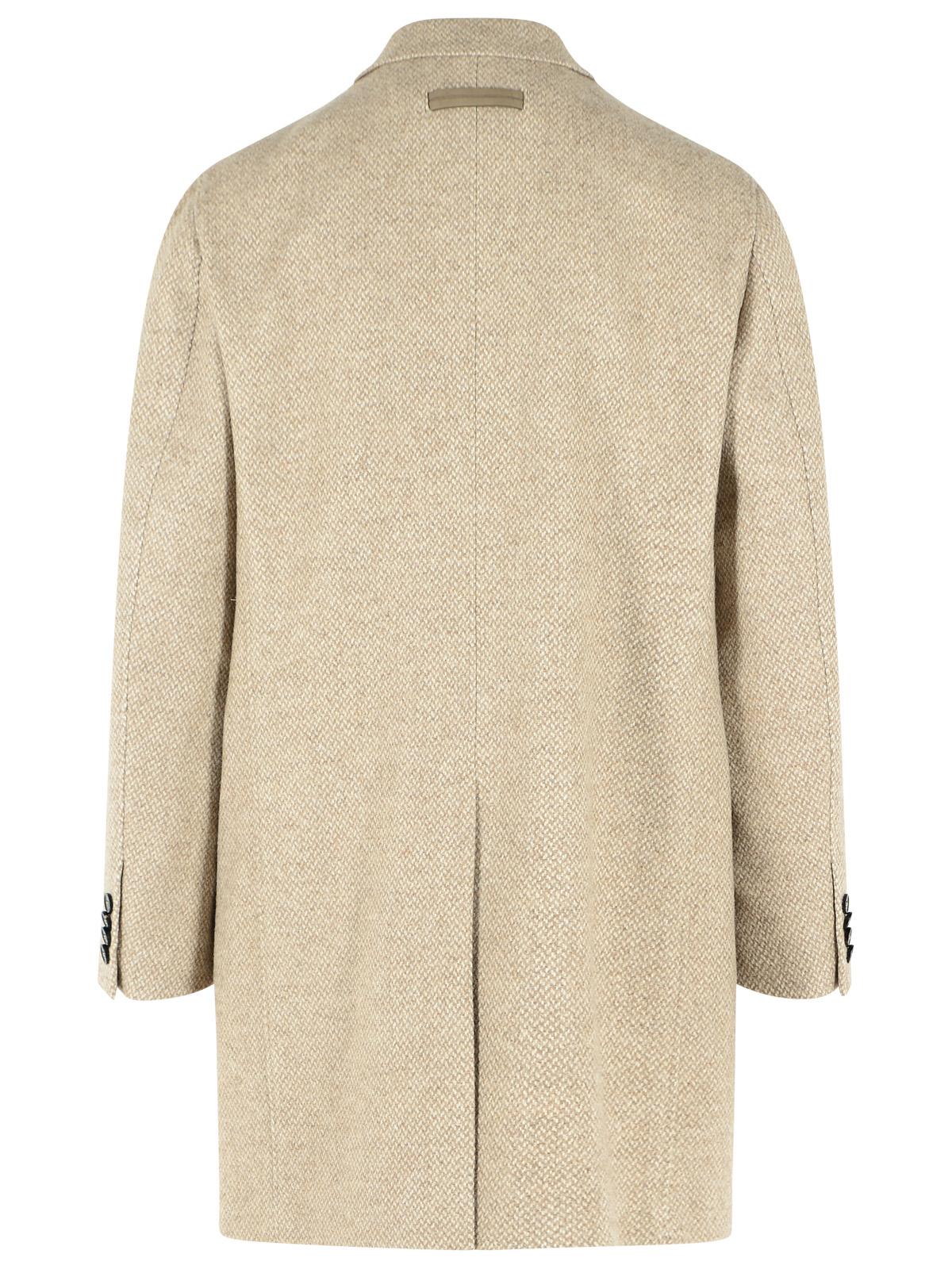 Zegna Beige Wool And Cashmere Coat Men.