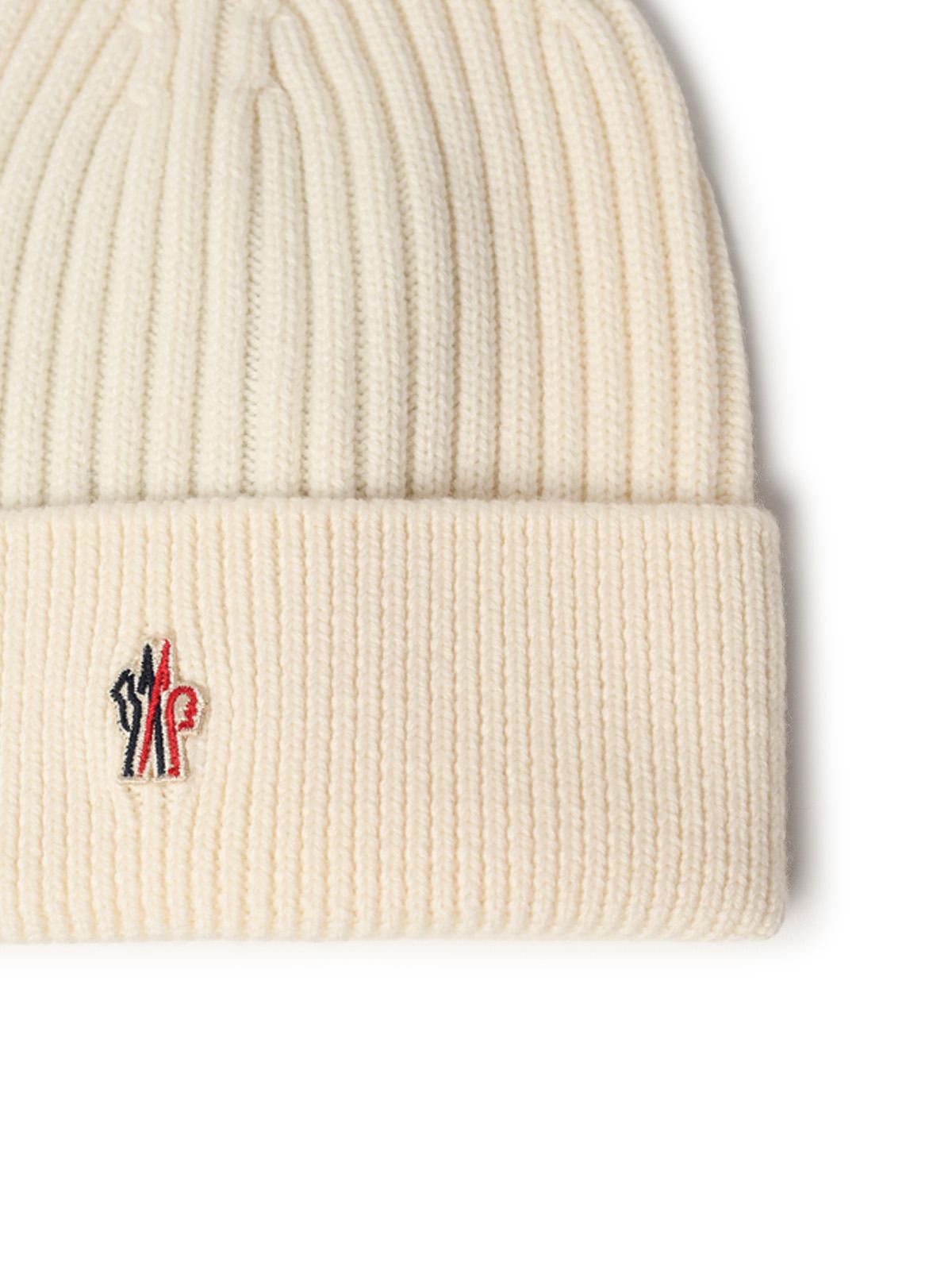 Moncler Grenoble Ivory White Wool Beanie Men MONCLER GRENOBLE