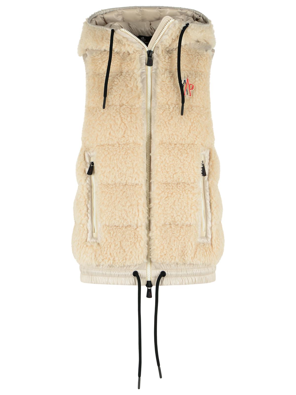 Moncler Grenoble Teddy-Style Insulated Hooded Vest In Light Beige Polyester Women MONCLER GRENOBLE