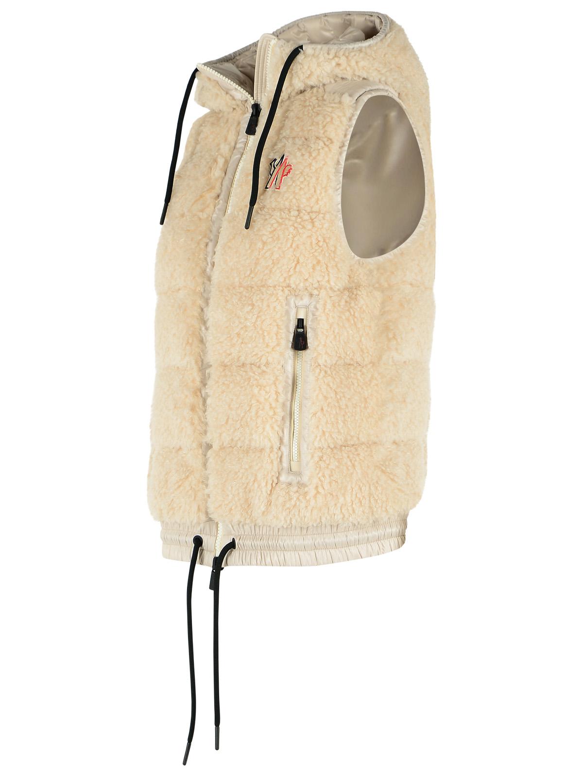 Moncler Grenoble Teddy-Style Insulated Hooded Vest In Light Beige Polyester Women MONCLER GRENOBLE