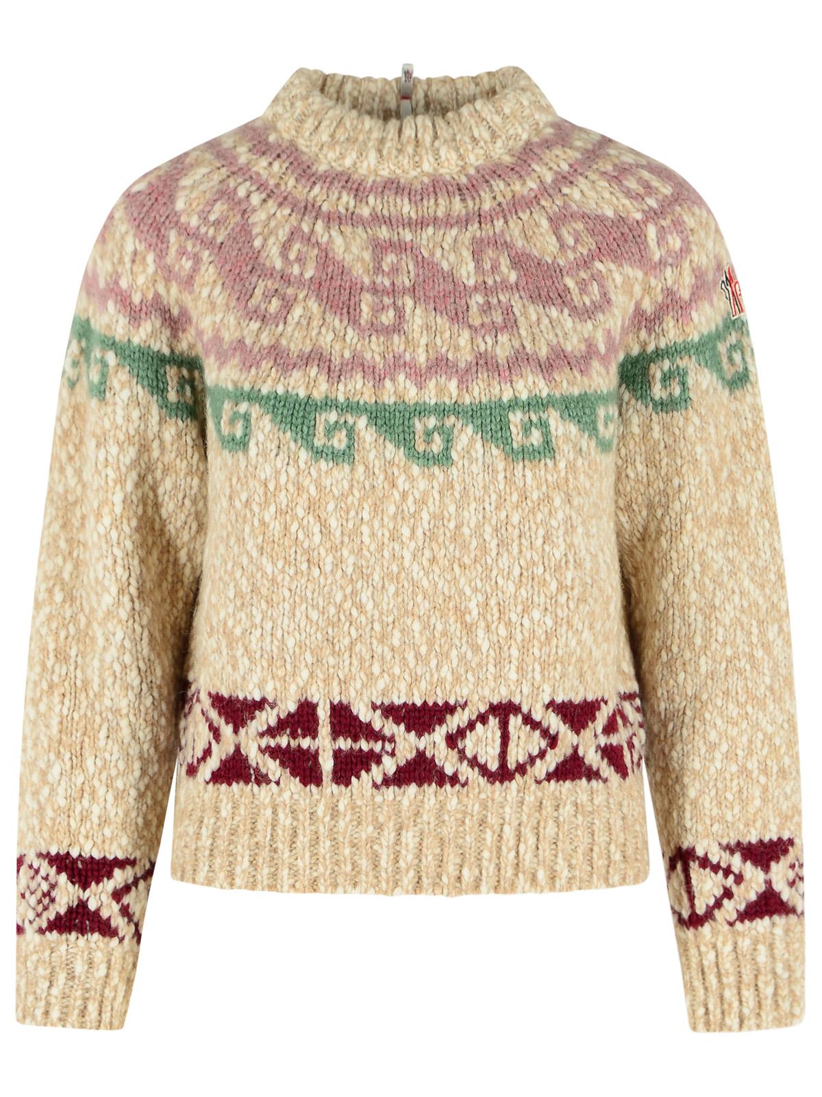 Moncler Grenoble Geometric Jacquard Sweater In Light Beige Wool Blend Women MONCLER GRENOBLE
