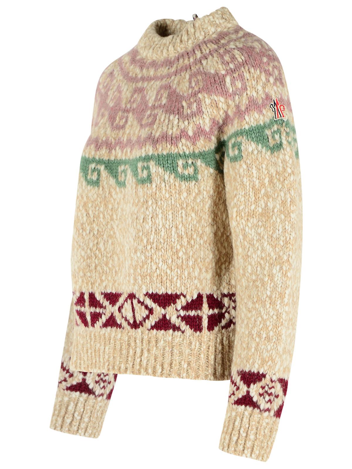 Moncler Grenoble Geometric Jacquard Sweater In Light Beige Wool Blend Women MONCLER GRENOBLE