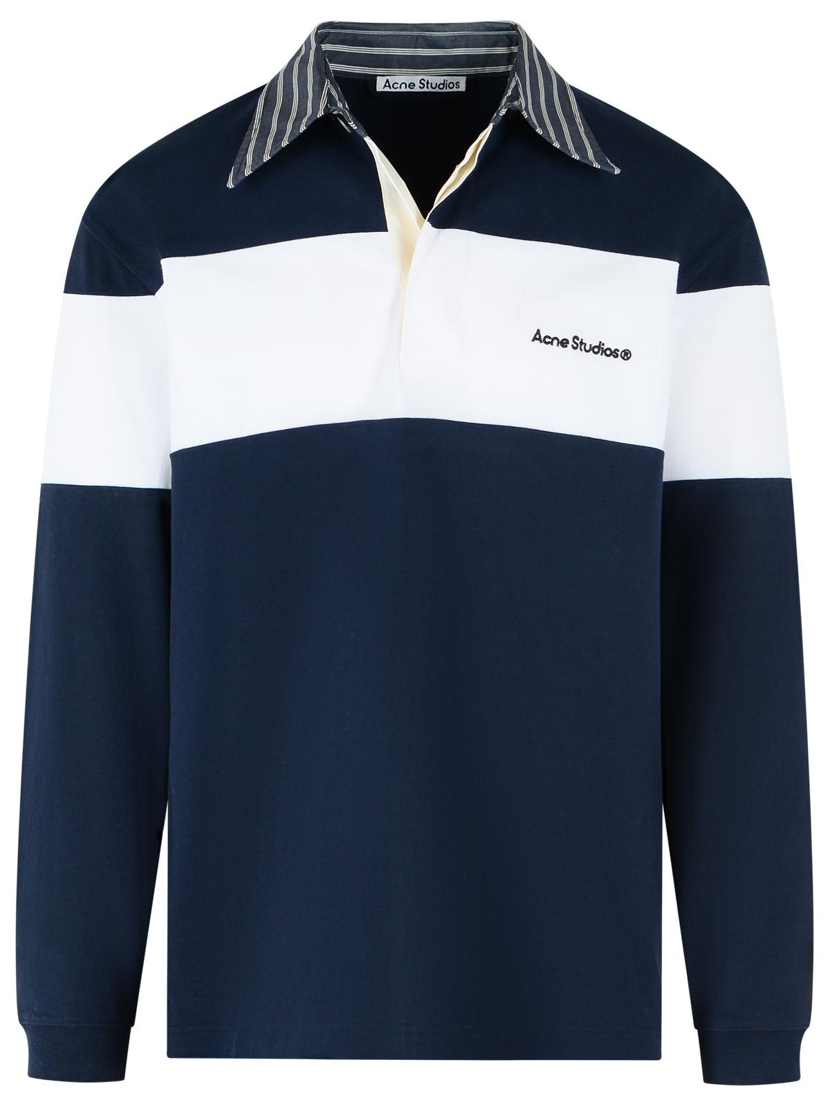 Acne Studios Polo Shirt In Navy Blue And White Jersey Fished Cotton Men ACNE STUDIOS