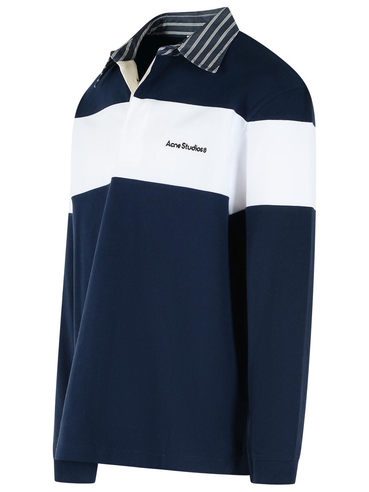 Acne Studios Polo Shirt In Navy Blue And White Jersey Fished Cotton Men ACNE STUDIOS