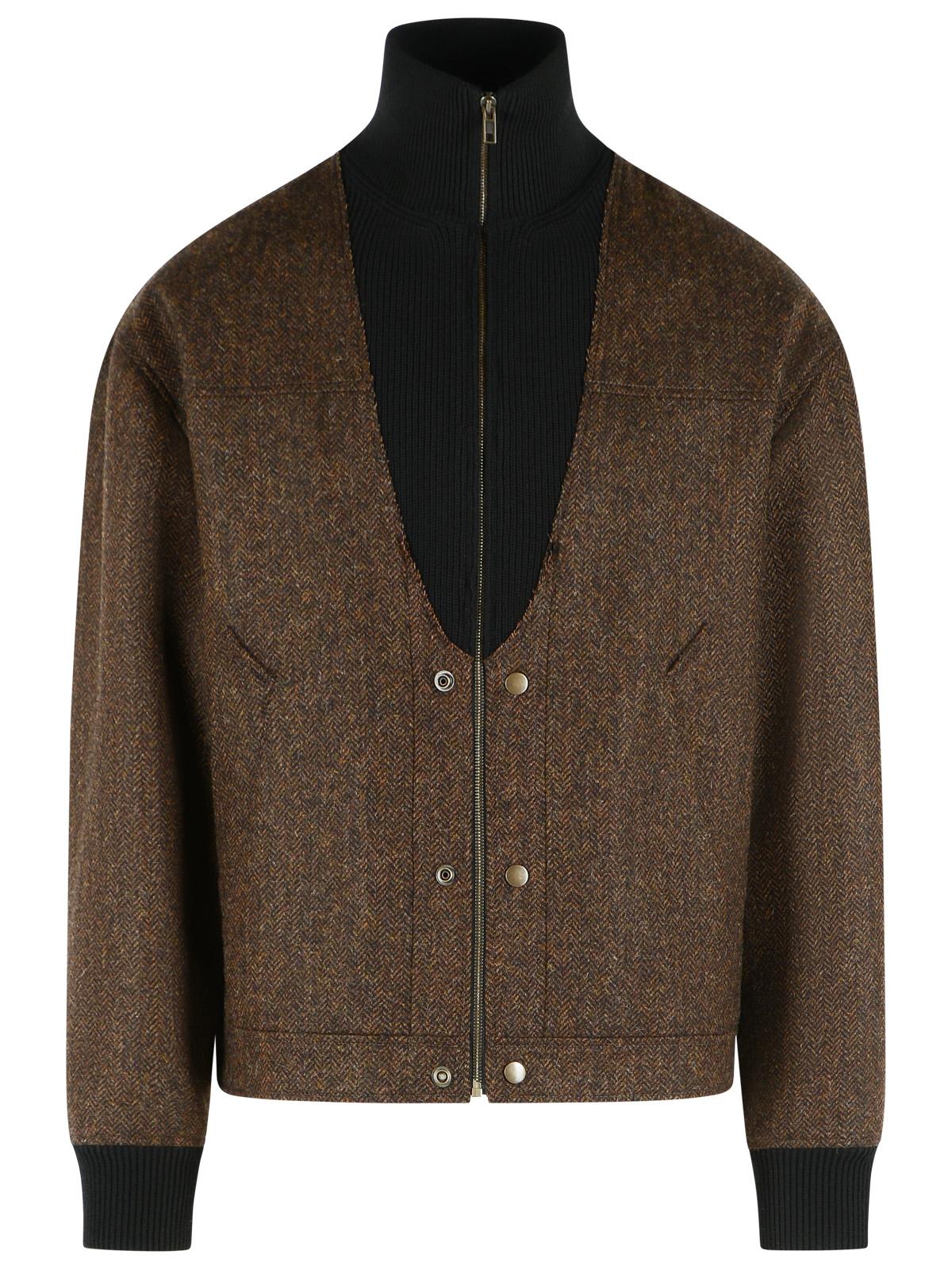 Maison Margiela 'Herringbone' Brown Wool Bomber Jacket Men MAISON MARGIELA