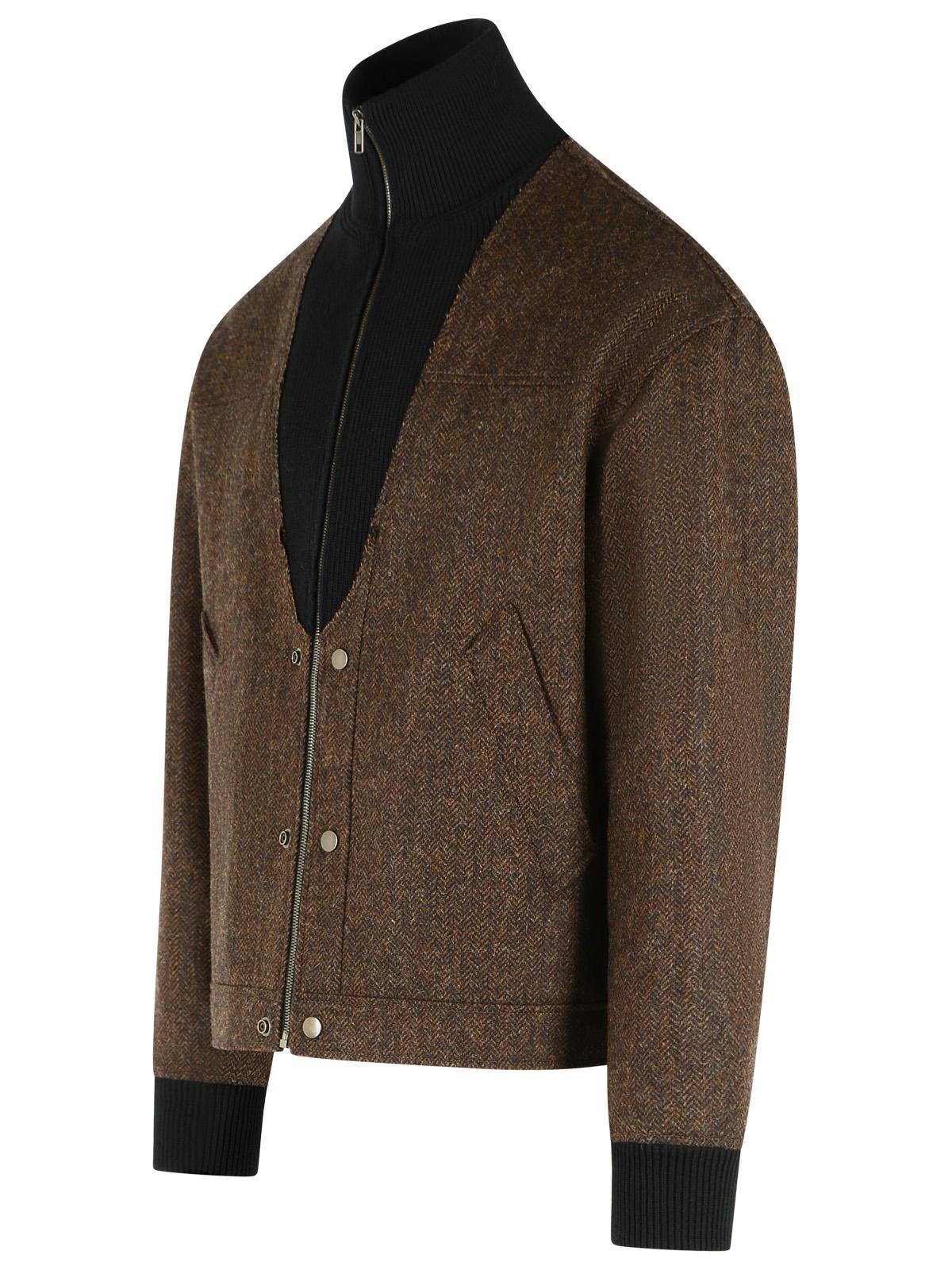 Maison Margiela 'Herringbone' Brown Wool Bomber Jacket Men MAISON MARGIELA