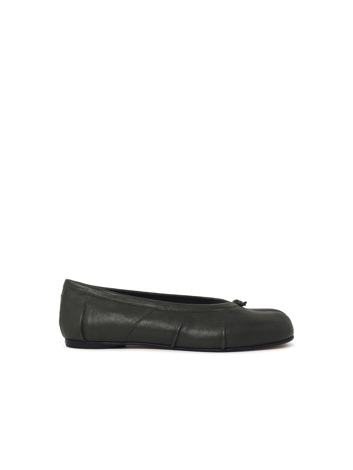 Maison Margiela 'Tabi' Green Leather Ballet Flats Women MAISON MARGIELA