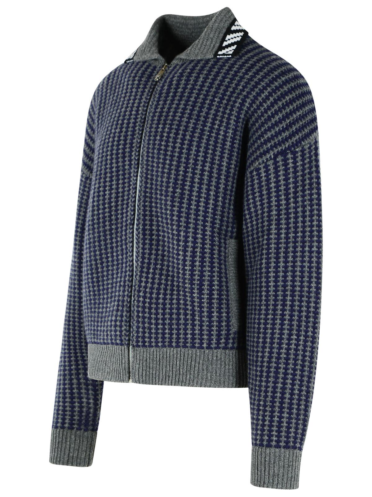 Versace Blue And Grey Knit Zip Cardigan Men VERSACE
