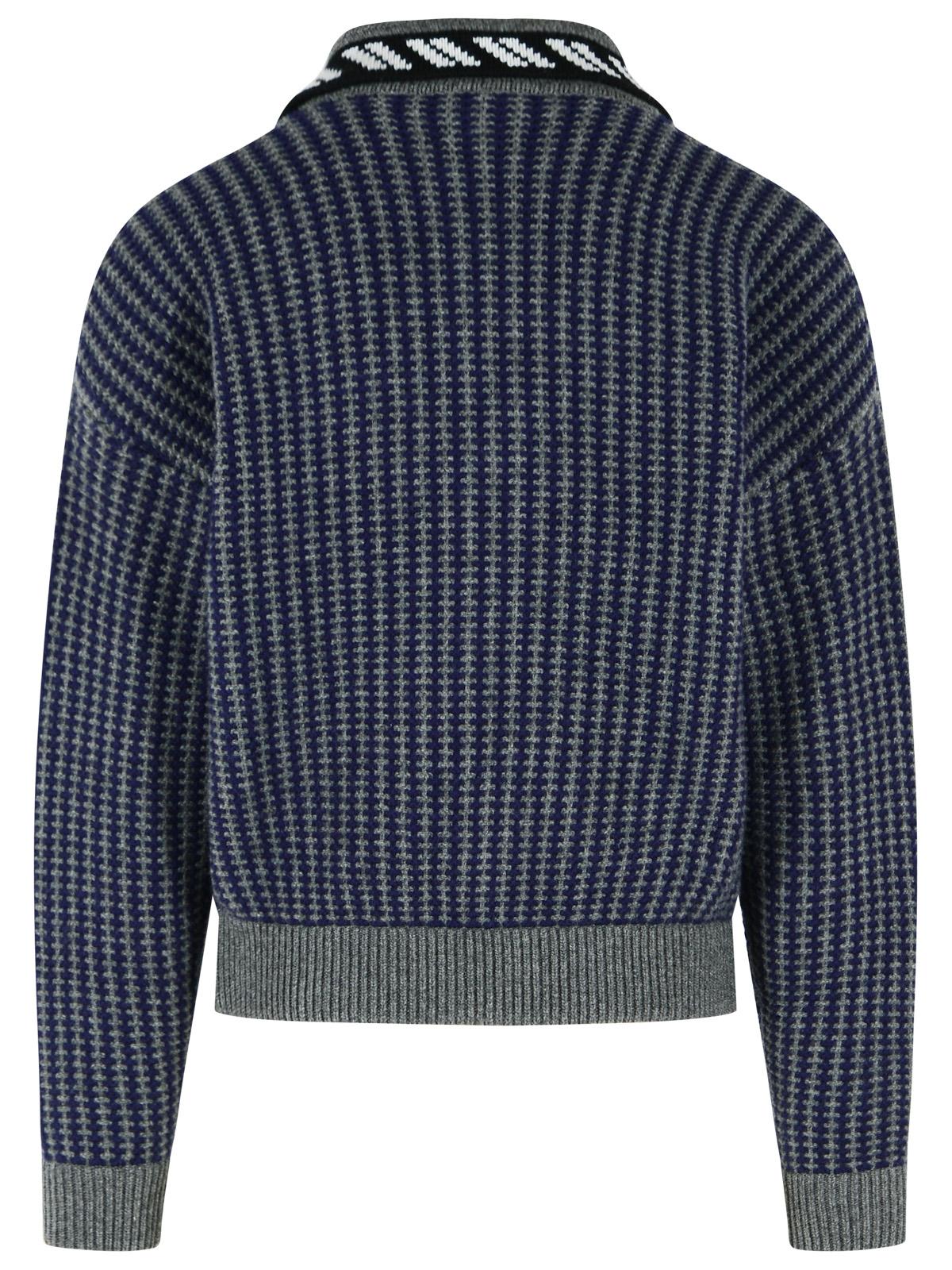 Versace Blue And Grey Knit Zip Cardigan Men VERSACE