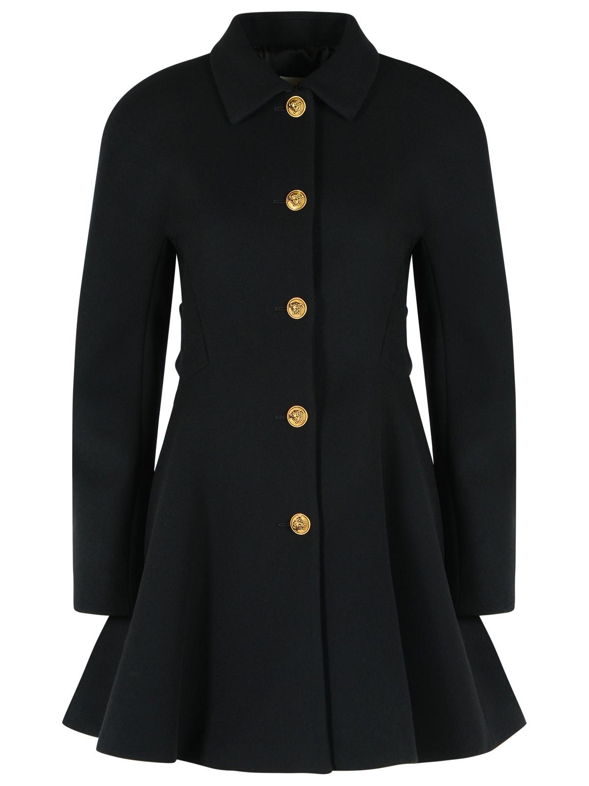Versace Black Wool Coat Women VERSACE
