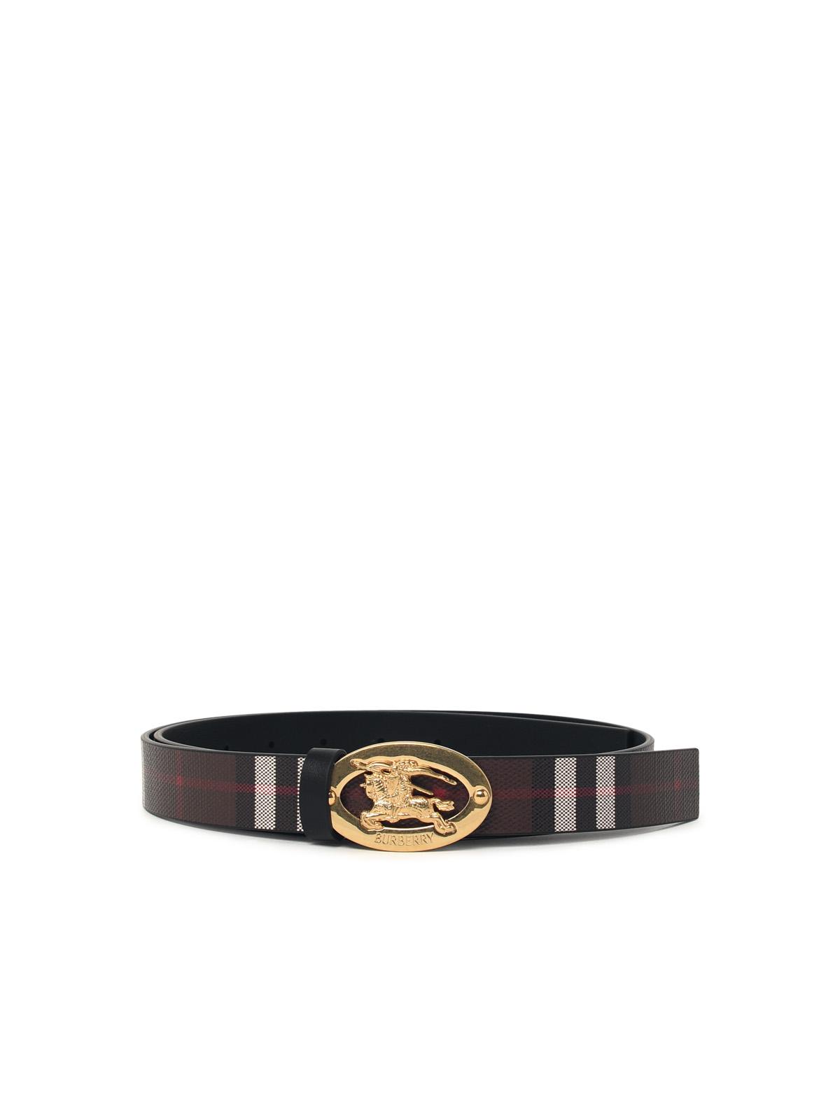 Burberry Reversible Oval Check Belt In Chocolate Brown Cotton Blend Women BURBERRY