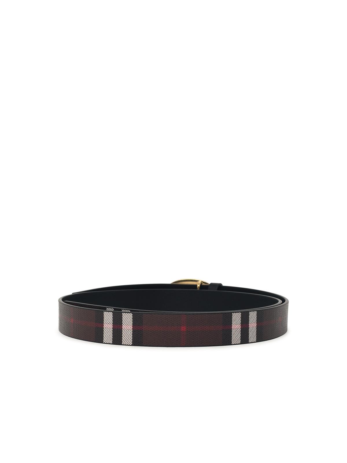 Burberry Reversible Oval Check Belt In Chocolate Brown Cotton Blend Women BURBERRY