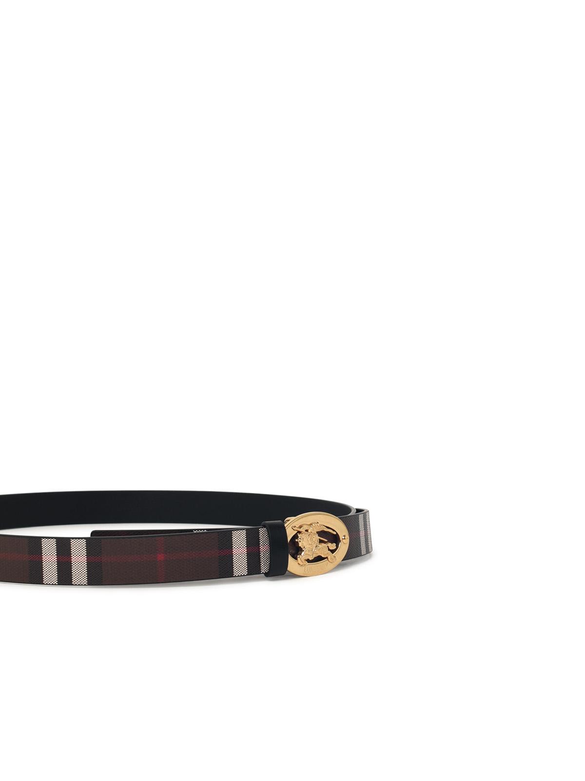 Burberry Reversible Oval Check Belt In Chocolate Brown Cotton Blend Women BURBERRY