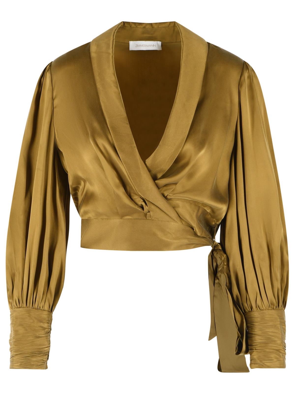 Zimmermann 'Crop Wrap' Olive Silk Blouse Women ZIMMERMANN