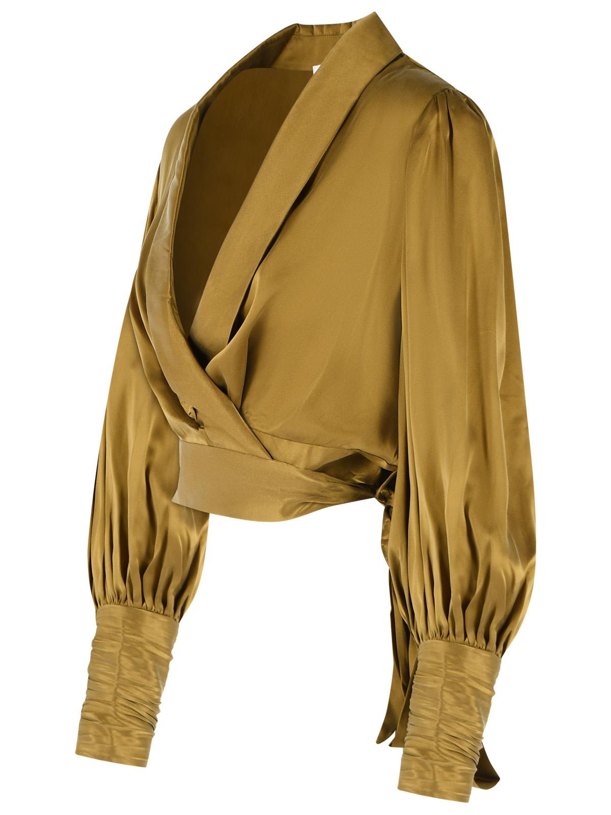 Zimmermann 'Crop Wrap' Olive Silk Blouse Women ZIMMERMANN