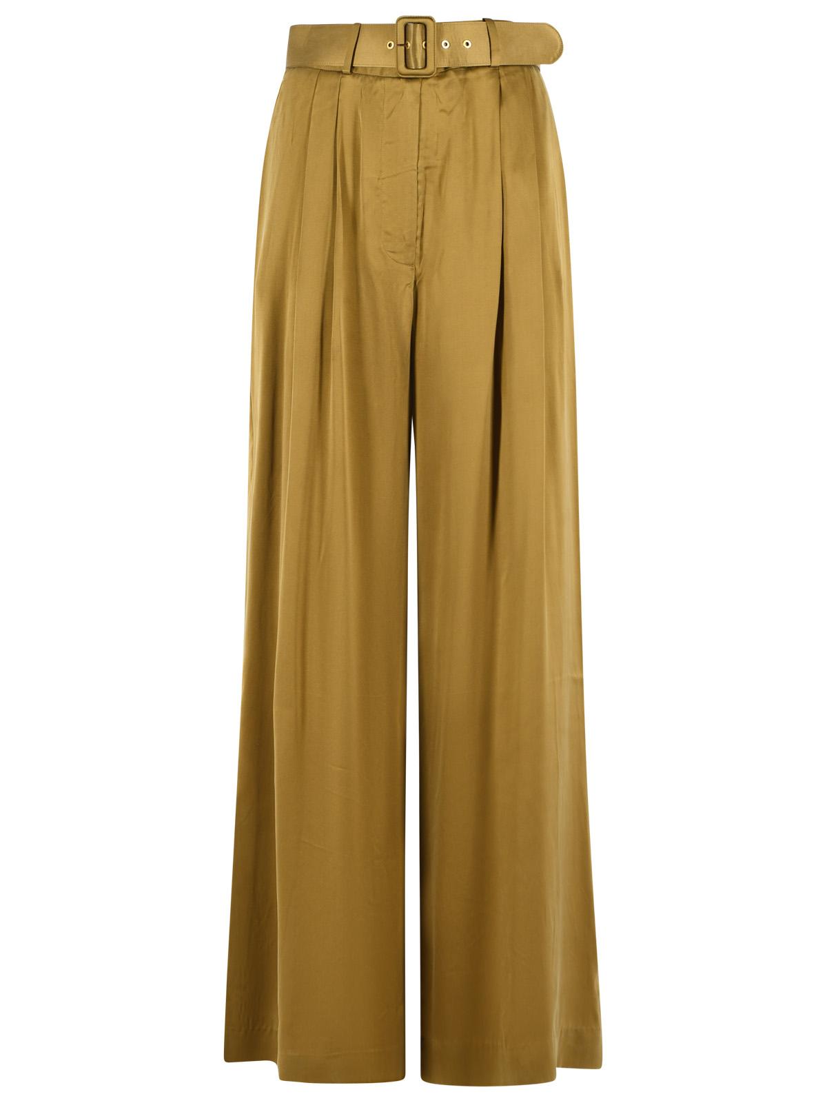 Zimmermann 'Tuck' Olive Green Silk Pants Women ZIMMERMANN